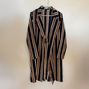 Trench Coat Multi Stripe Longline Belted Jacket
